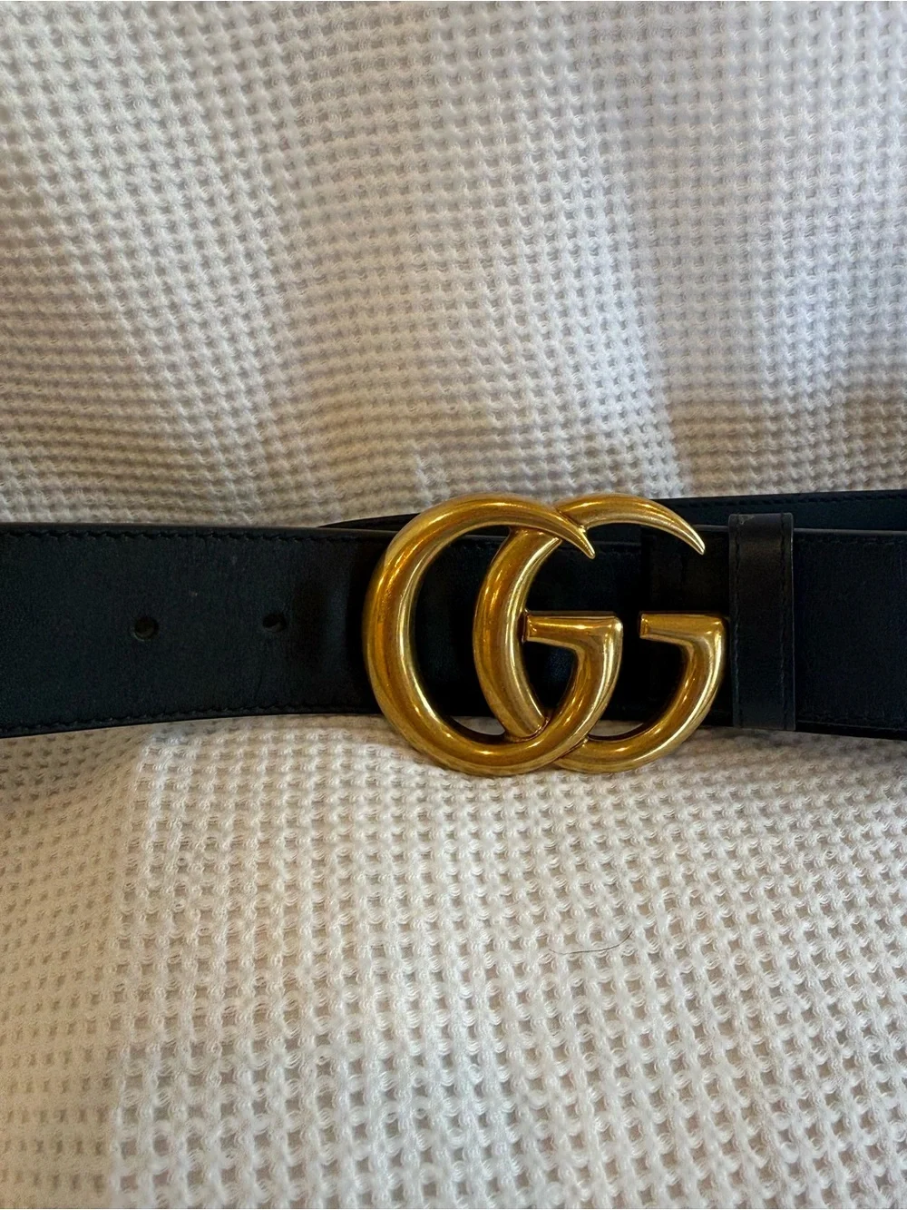 Gucci Black Leather Belt - Double G Gold Buckle